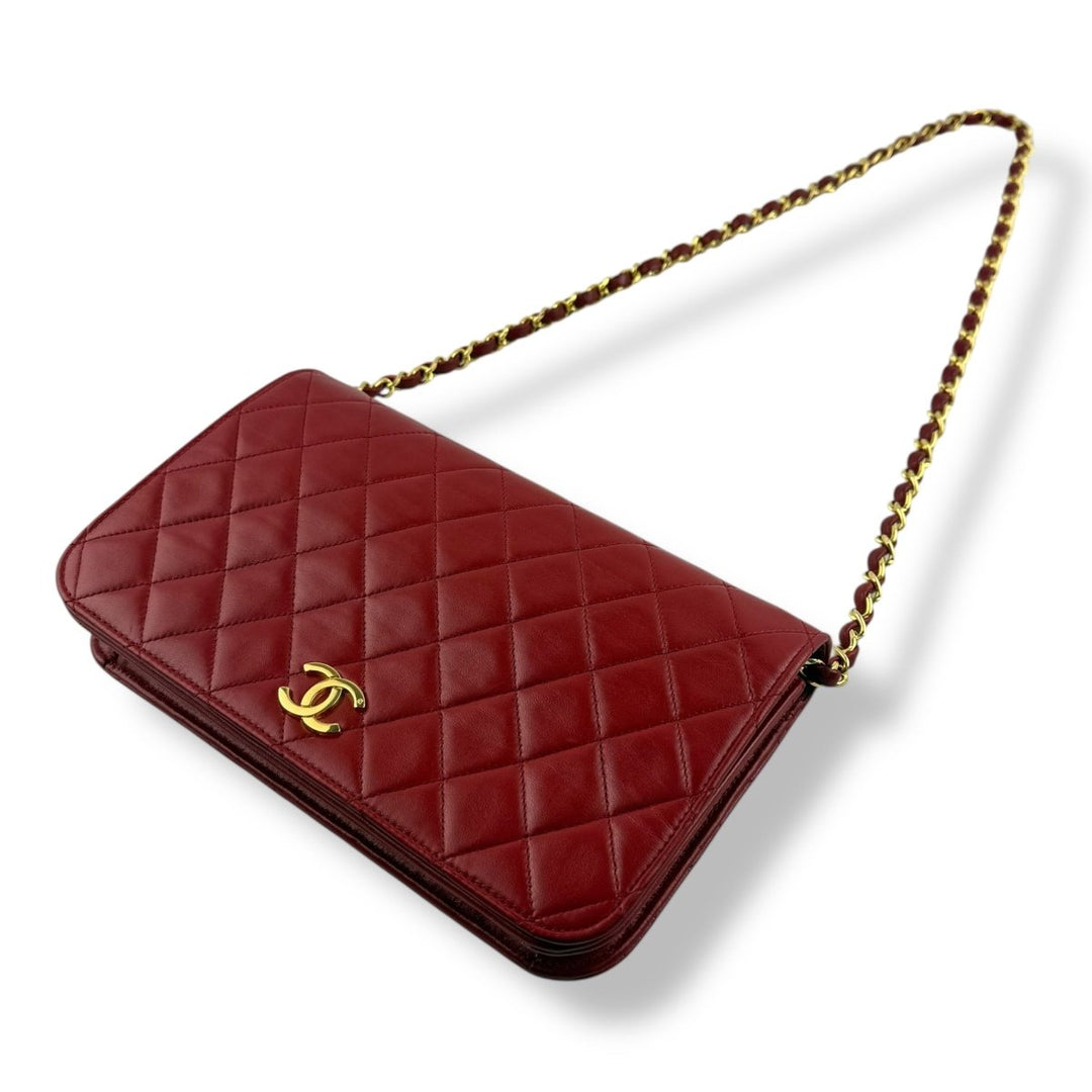 Chanel CC Red Push Lock Single Flap Vintage Shoulder Handbag - Lux Central