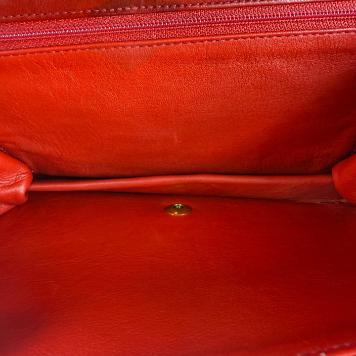 Chanel CC Red Push Lock Single Flap Vintage Shoulder Handbag - Lux Central