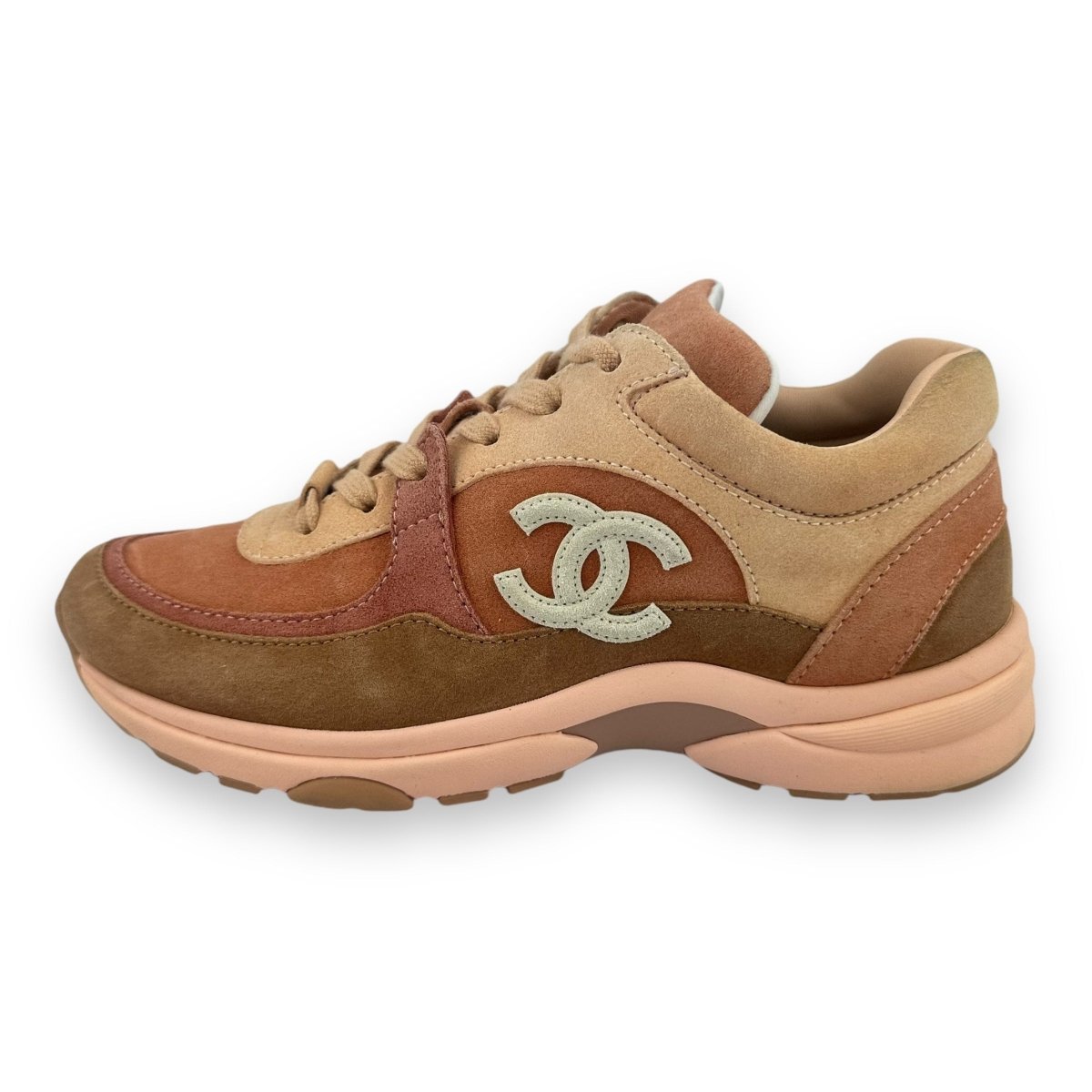 Pink suede chanel sneakers on sale