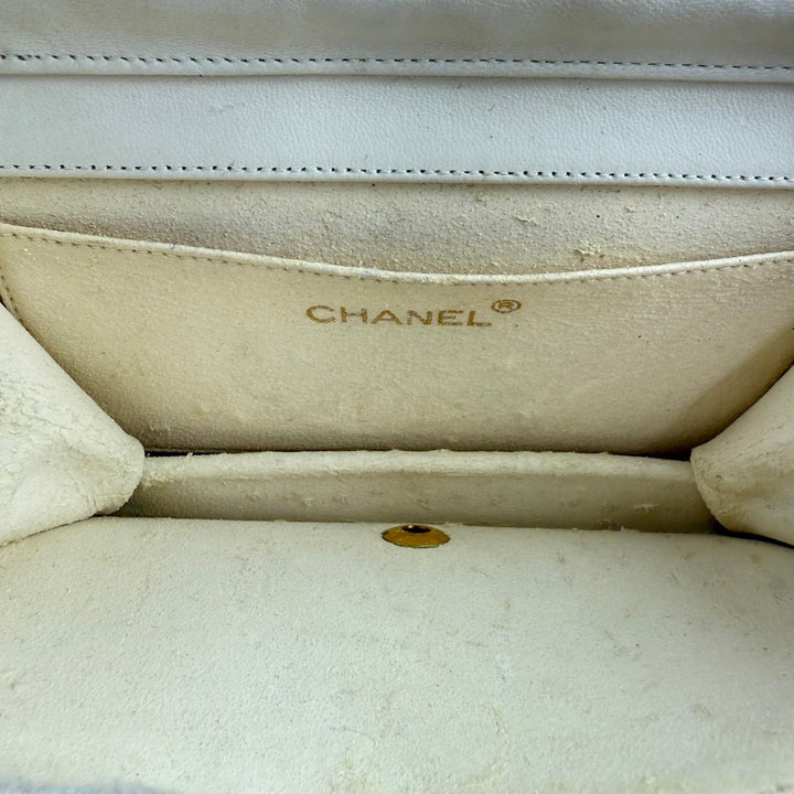 Chanel CC White Push Lock Single Flap Vintage Shoulder Handbag - Lux Central