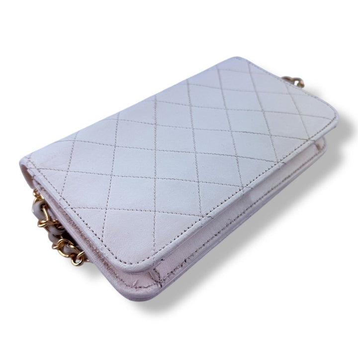 Chanel CC White Push Lock Single Flap Vintage Shoulder Handbag - Lux Central
