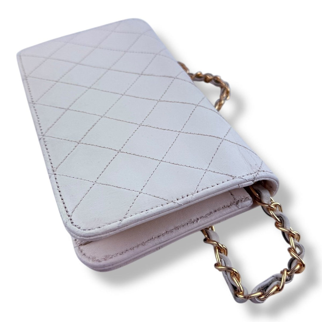 Chanel CC White Push Lock Single Flap Vintage Shoulder Handbag - Lux Central