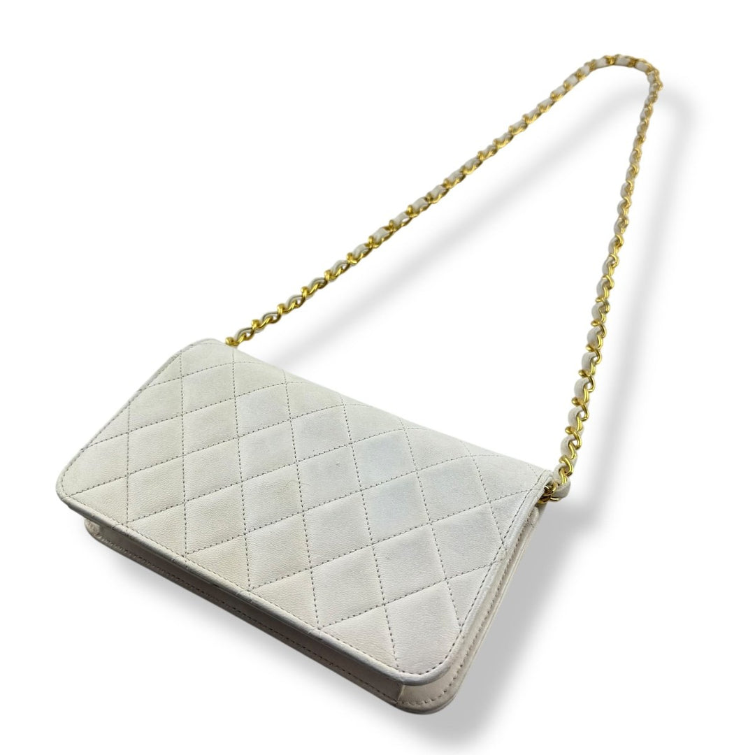 Chanel CC White Push Lock Single Flap Vintage Shoulder Handbag - Lux Central