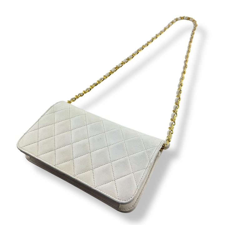 Chanel CC White Push Lock Single Flap Vintage Shoulder Handbag - Lux Central