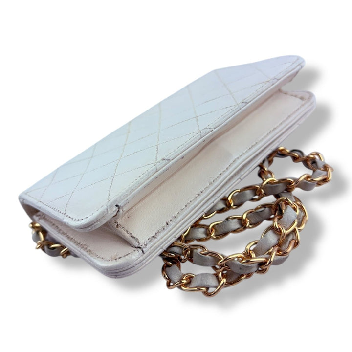 Chanel CC White Push Lock Single Flap Vintage Shoulder Handbag - Lux Central