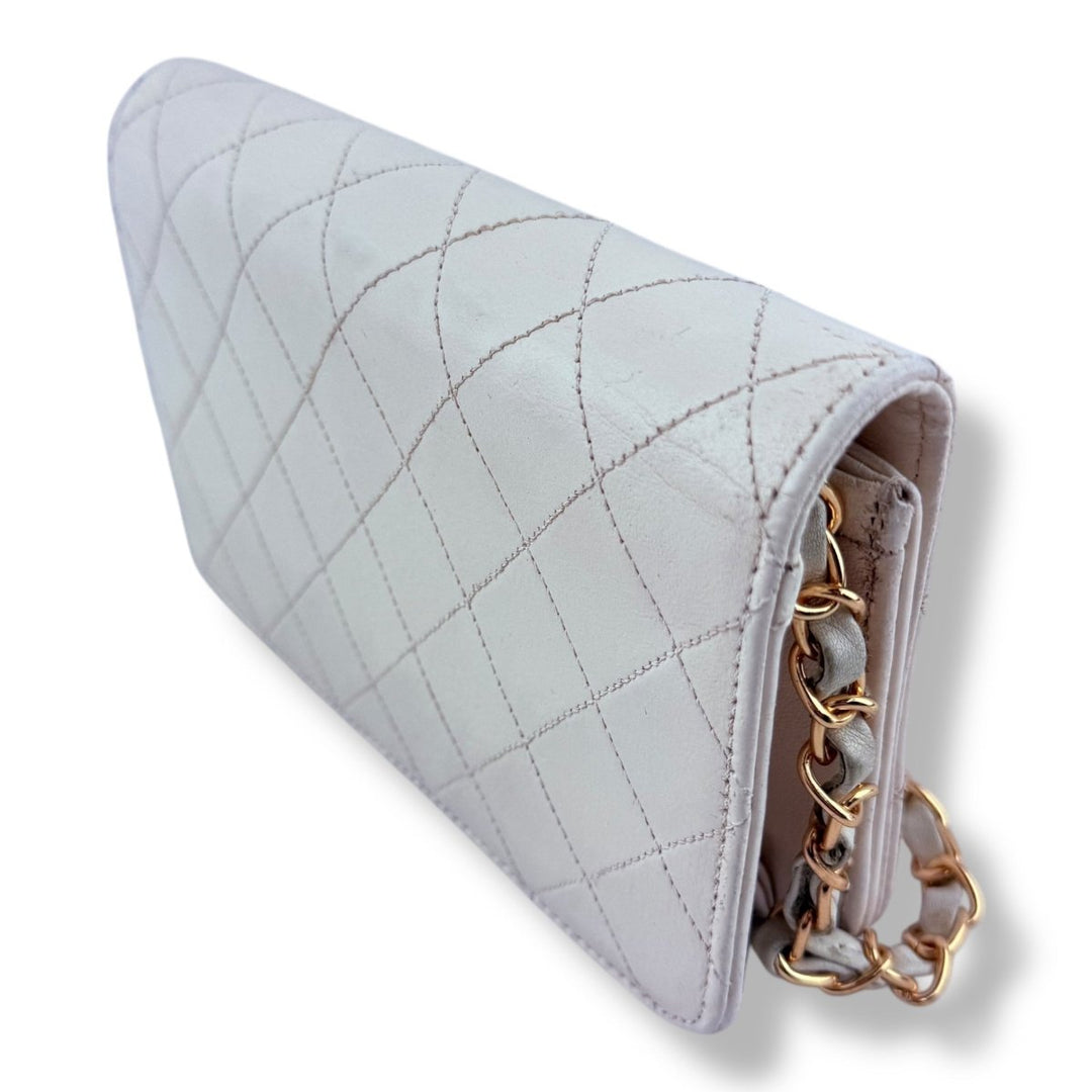 Chanel CC White Push Lock Single Flap Vintage Shoulder Handbag - Lux Central