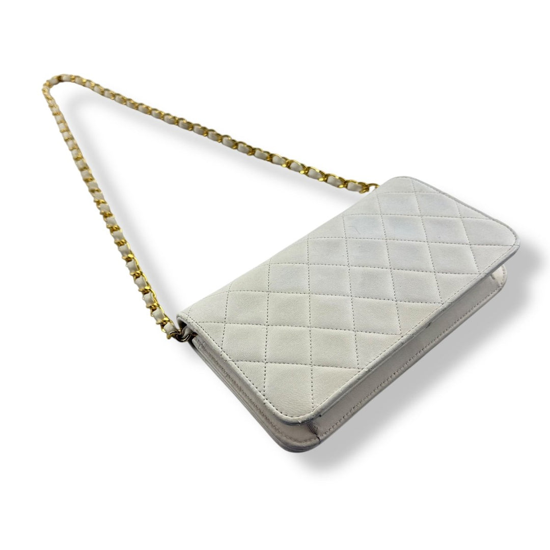 Chanel CC White Push Lock Single Flap Vintage Shoulder Handbag - Lux Central