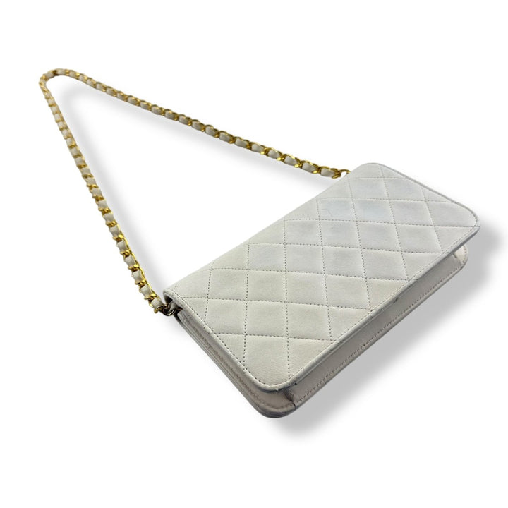 Chanel CC White Push Lock Single Flap Vintage Shoulder Handbag - Lux Central