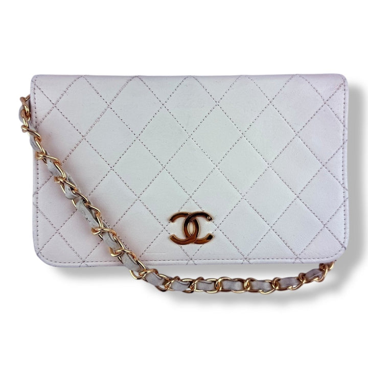 Chanel CC White Push Lock Single Flap Vintage Shoulder Handbag - Lux Central