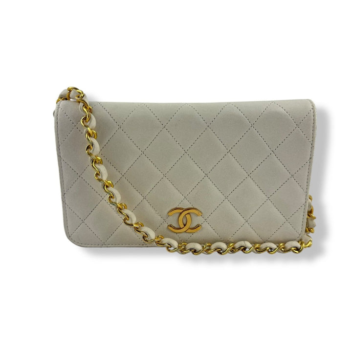Chanel CC White Push Lock Single Flap Vintage Shoulder Handbag - Lux Central