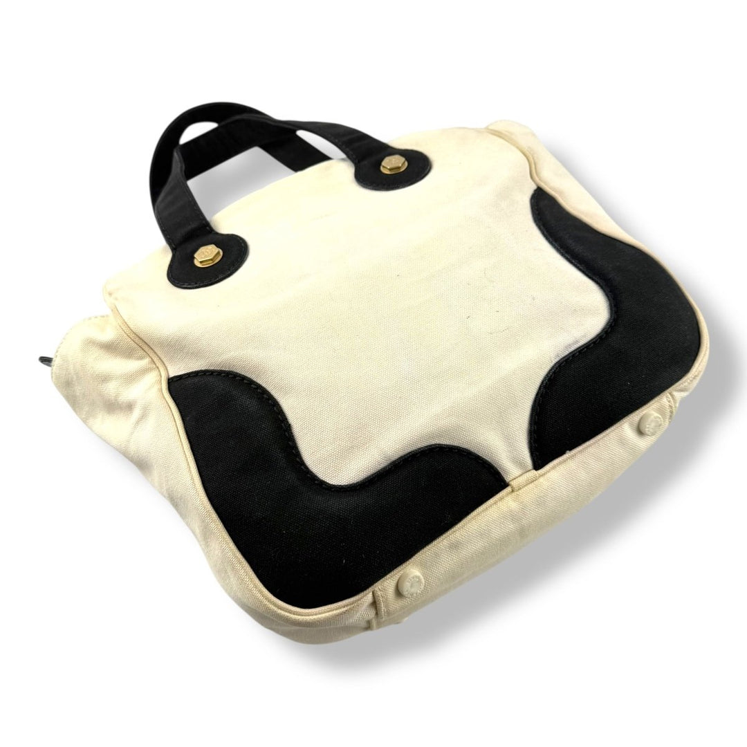 Chanel CC White/Black Marshmallow Top Handle Tote Handbag - Lux Central