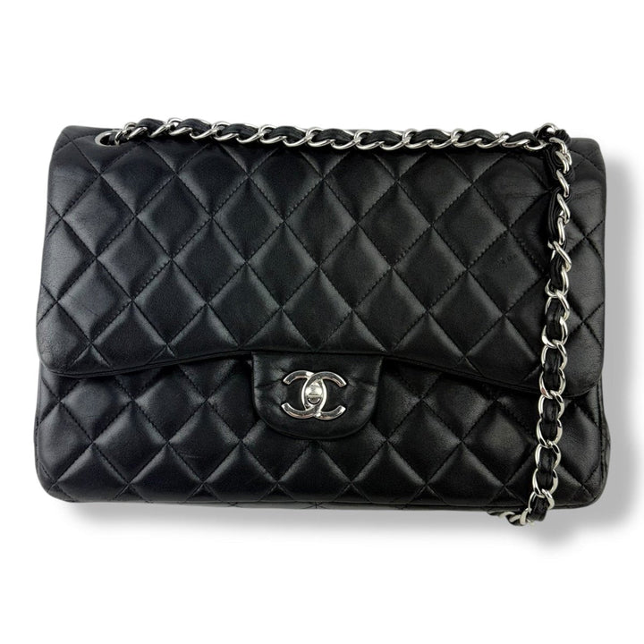 Chanel Double Classic Lambskin Black Flap Handbag Large - Lux Central