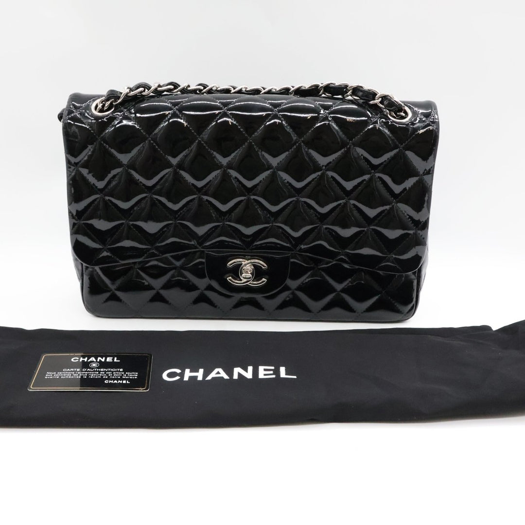 Chanel Double Classic Patent Black Flap Handbag Jumbo - Lux Central