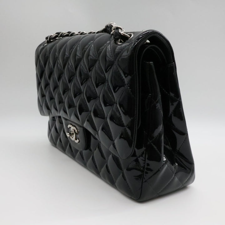 Chanel Double Classic Patent Black Flap Handbag Jumbo - Lux Central