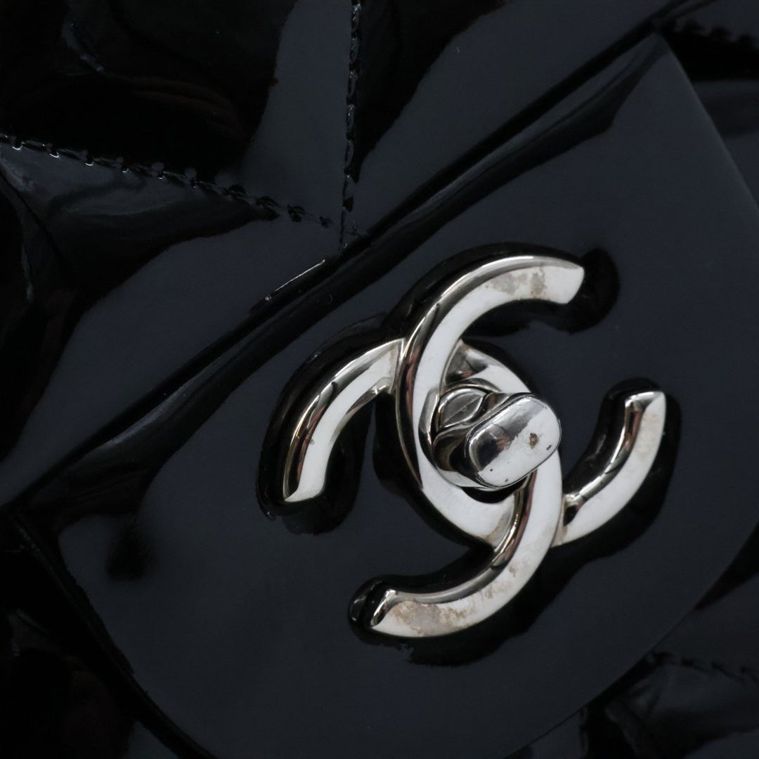 Chanel Double Classic Patent Black Flap Handbag Jumbo - Lux Central