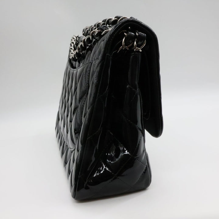 Chanel Double Classic Patent Black Flap Handbag Jumbo - Lux Central