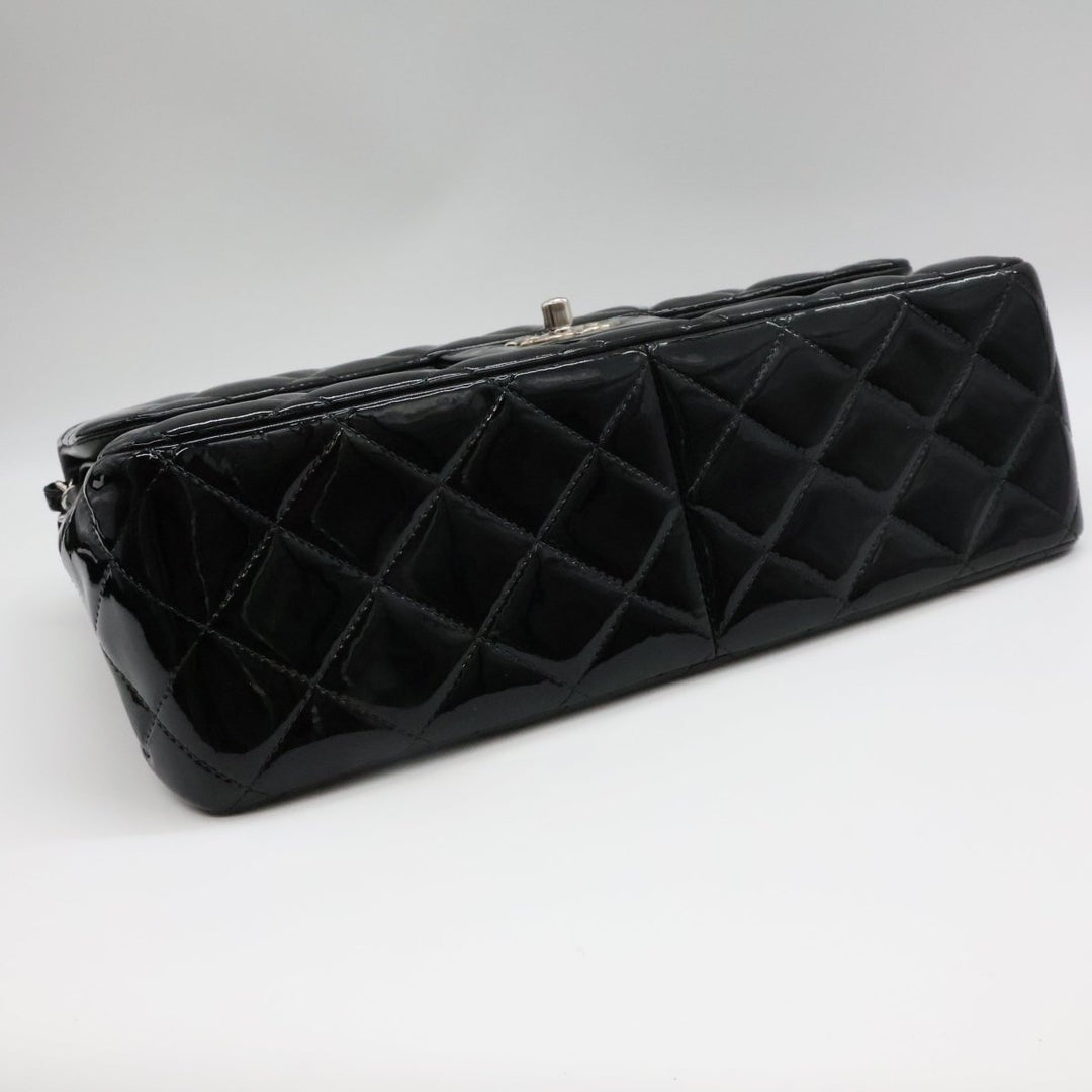 Chanel Double Classic Patent Black Flap Handbag Jumbo - Lux Central