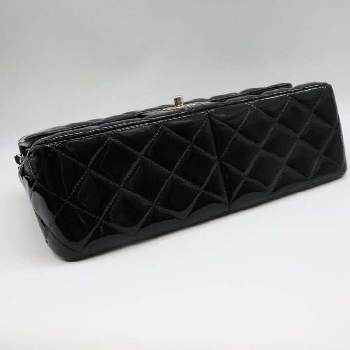 Chanel Double Classic Patent Black Flap Handbag Jumbo - Lux Central