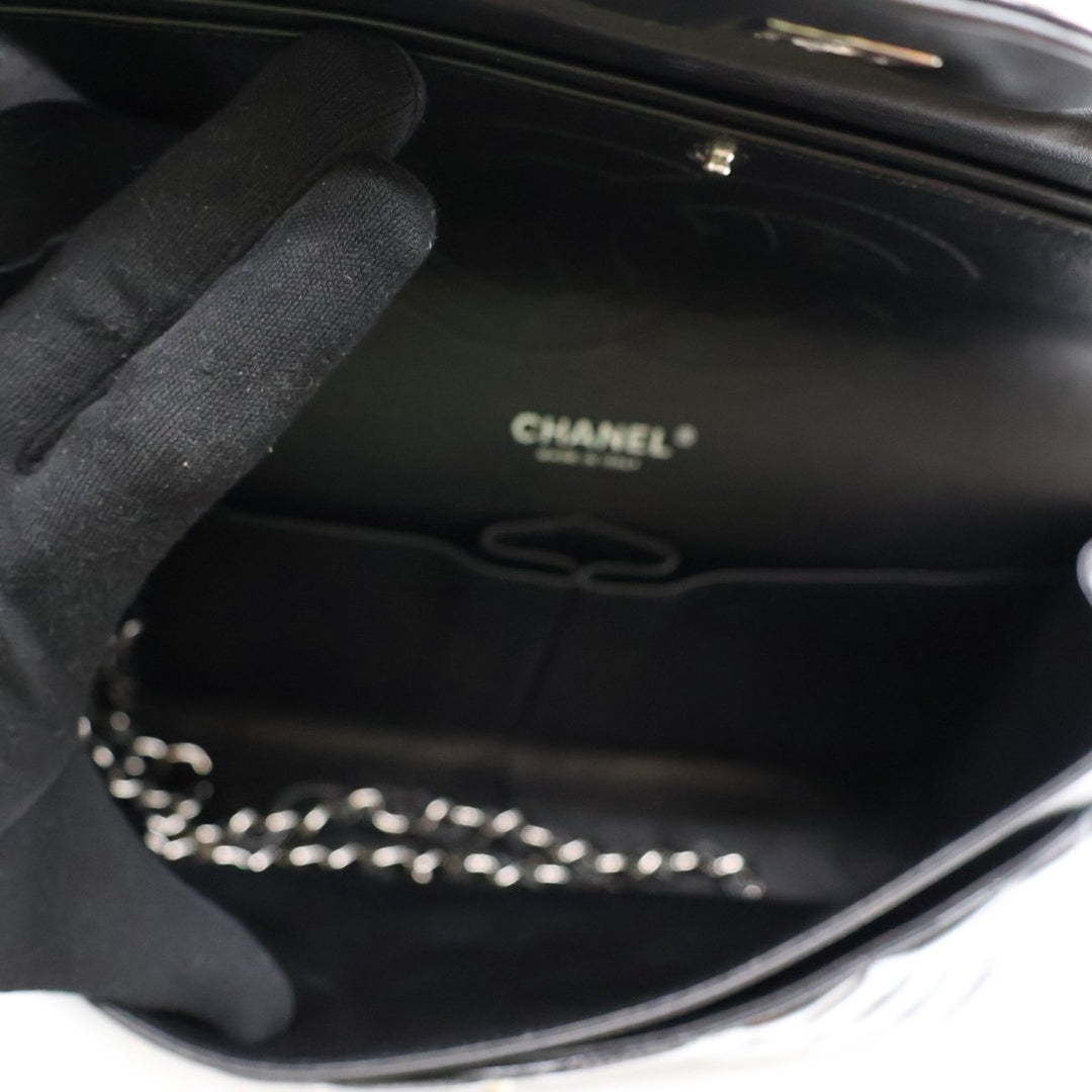 Chanel Double Classic Patent Black Flap Handbag Jumbo - Lux Central