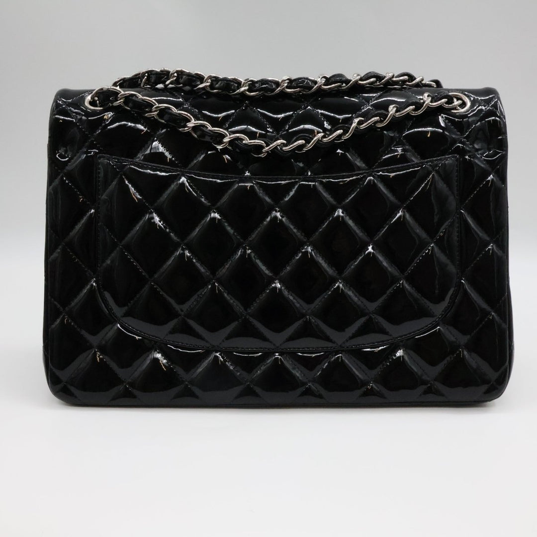 Chanel Double Classic Patent Black Flap Handbag Jumbo - Lux Central