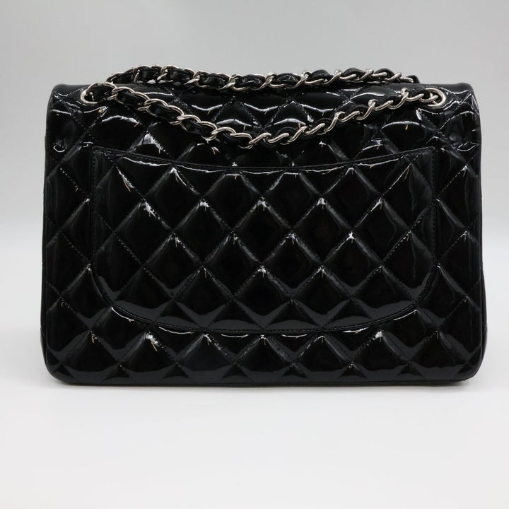 Chanel Double Classic Patent Black Flap Handbag Jumbo - Lux Central