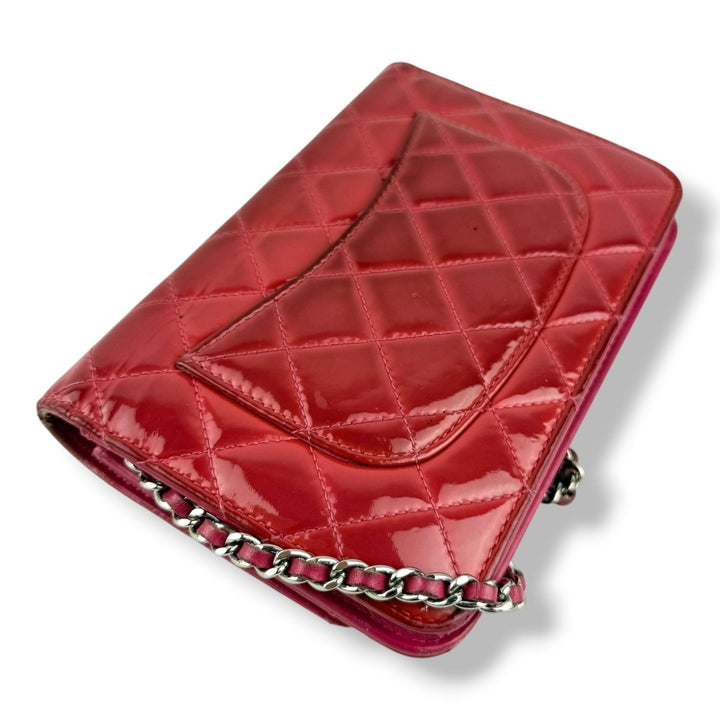 CHANEL Gloss Red Quilted Leather Wallet On Chain WOC Handbag - Lux Central