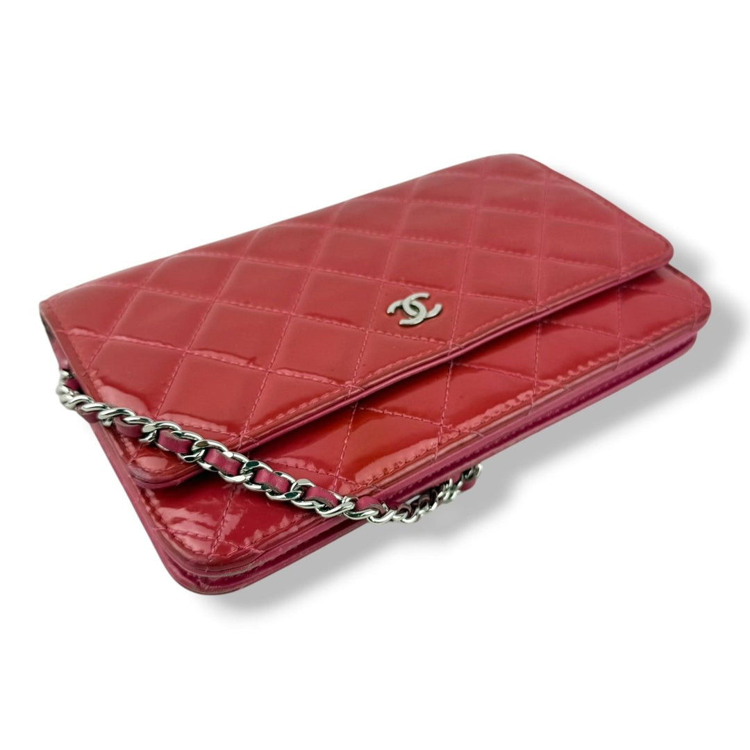 CHANEL Gloss Red Quilted Leather Wallet On Chain WOC Handbag - Lux Central