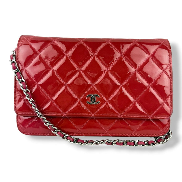 CHANEL Gloss Red Quilted Leather Wallet On Chain WOC Handbag - Lux Central