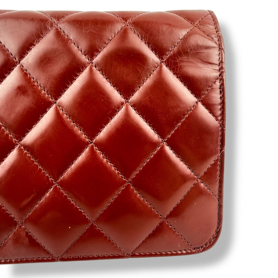 CHANEL Gloss Red Quilted Leather Wallet On Chain WOC Handbag - Lux Central