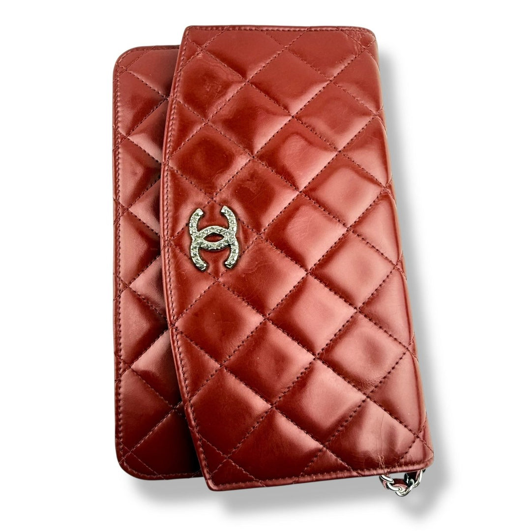 CHANEL Gloss Red Quilted Leather Wallet On Chain WOC Handbag - Lux Central