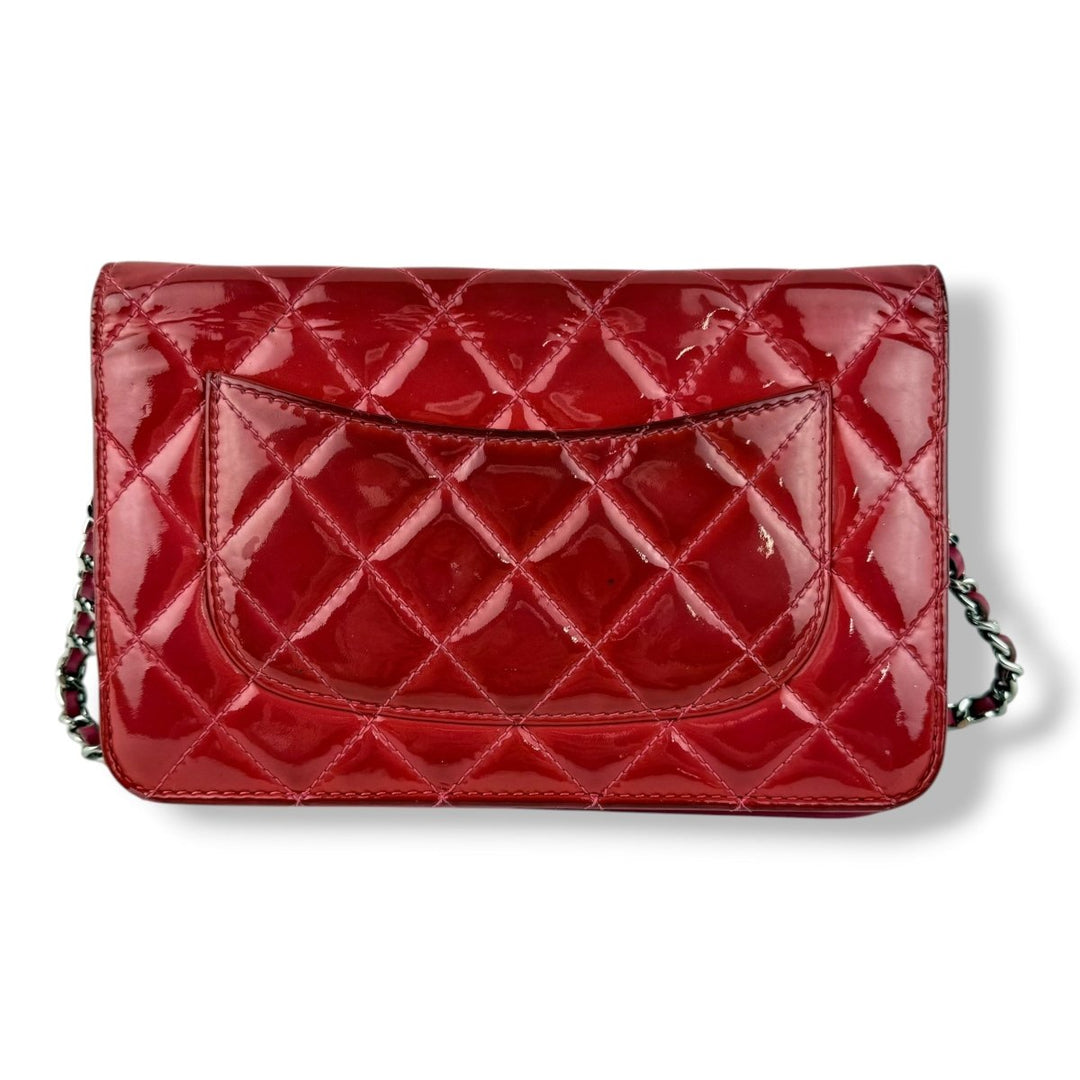 CHANEL Gloss Red Quilted Leather Wallet On Chain WOC Handbag - Lux Central