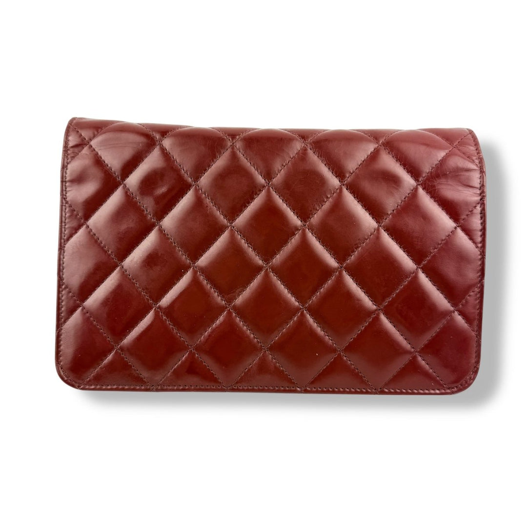 CHANEL Gloss Red Quilted Leather Wallet On Chain WOC Handbag - Lux Central
