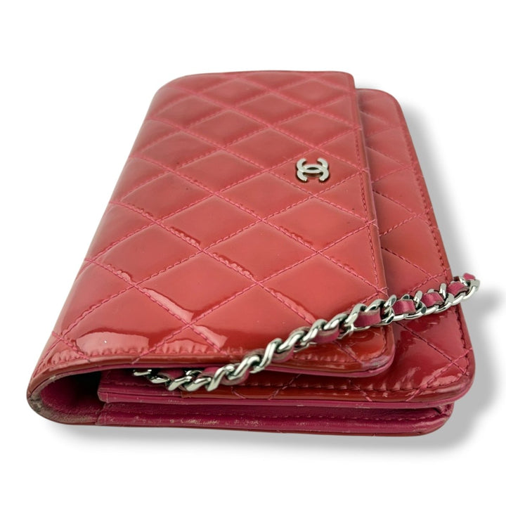 CHANEL Gloss Red Quilted Leather Wallet On Chain WOC Handbag - Lux Central