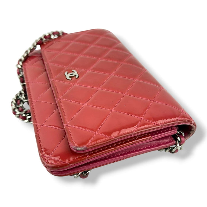 CHANEL Gloss Red Quilted Leather Wallet On Chain WOC Handbag - Lux Central