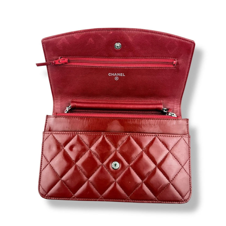 CHANEL Gloss Red Quilted Leather Wallet On Chain WOC Handbag - Lux Central