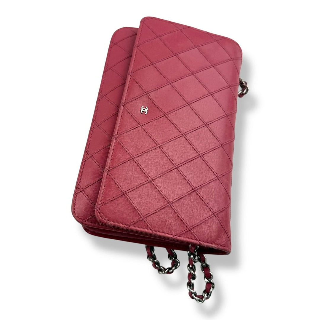 CHANEL Lambskin Diamond Stitch Quilted Wallet On Chain WOC Pink Handbag - Lux Central