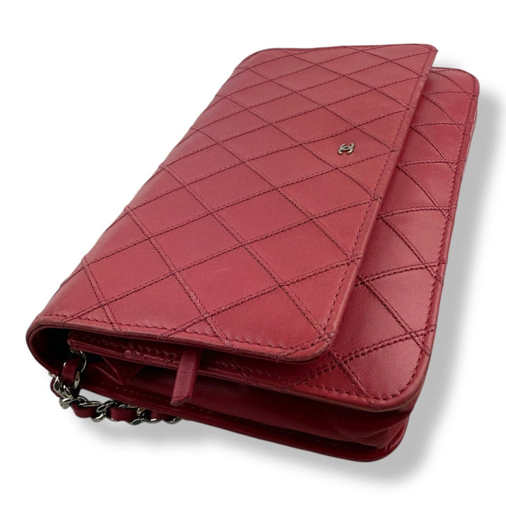 CHANEL Lambskin Diamond Stitch Quilted Wallet On Chain WOC Pink Handbag - Lux Central