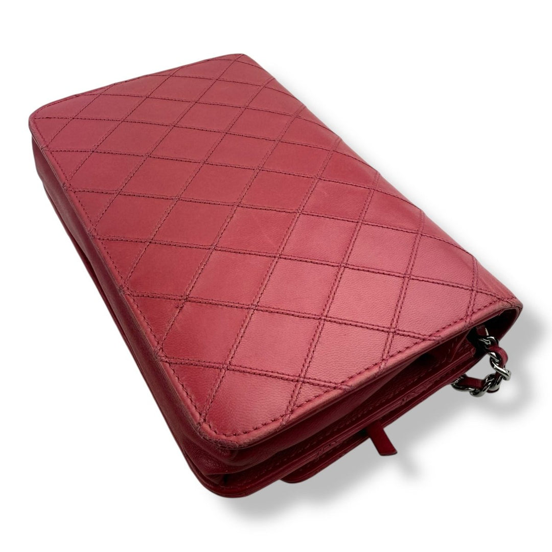 CHANEL Lambskin Diamond Stitch Quilted Wallet On Chain WOC Pink Handbag - Lux Central