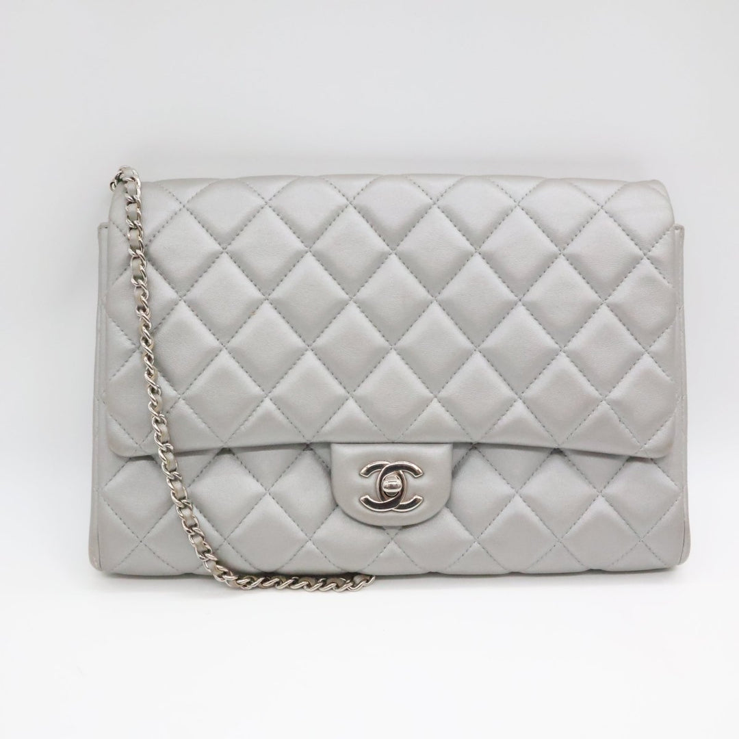 Chanel Lambskin Grey Timeless WOC Classic Flap Shoulder Bag - Lux Central