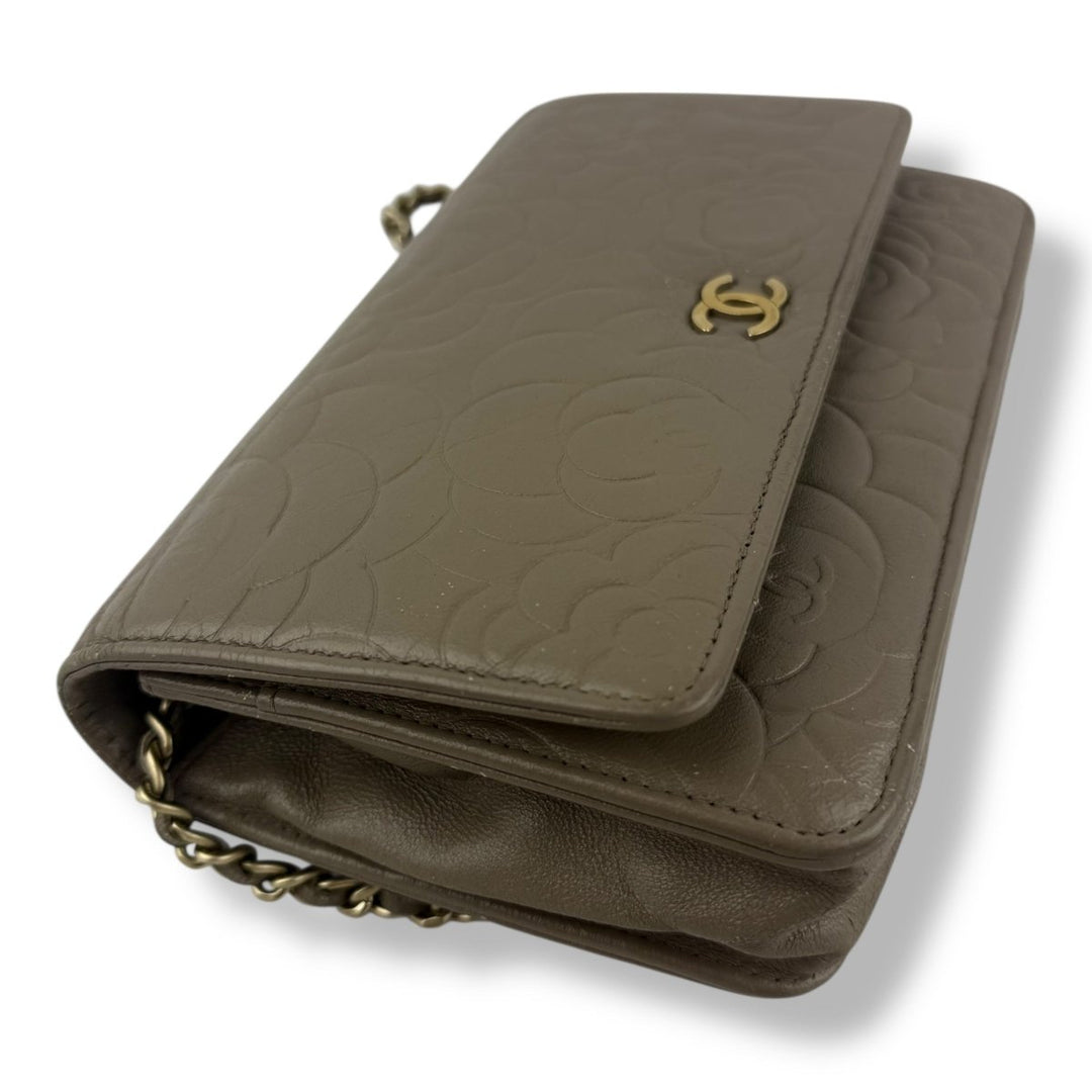 CHANEL Lambskin Quilted Camelia Wallet On Chain WOC Beige Handbag - Lux Central