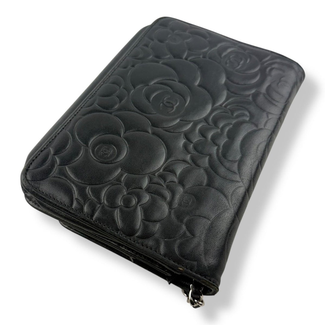 CHANEL Lambskin Quilted Camelia Wallet On Chain WOC Black Handbag - Lux Central