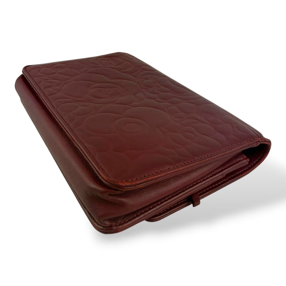 CHANEL Lambskin Quilted Camelia Wallet On Chain WOC Burgundy Handbag - Lux Central