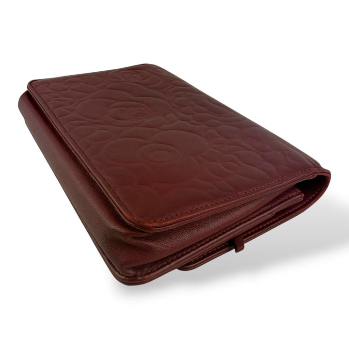 CHANEL Lambskin Quilted Camelia Wallet On Chain WOC Burgundy Handbag - Lux Central