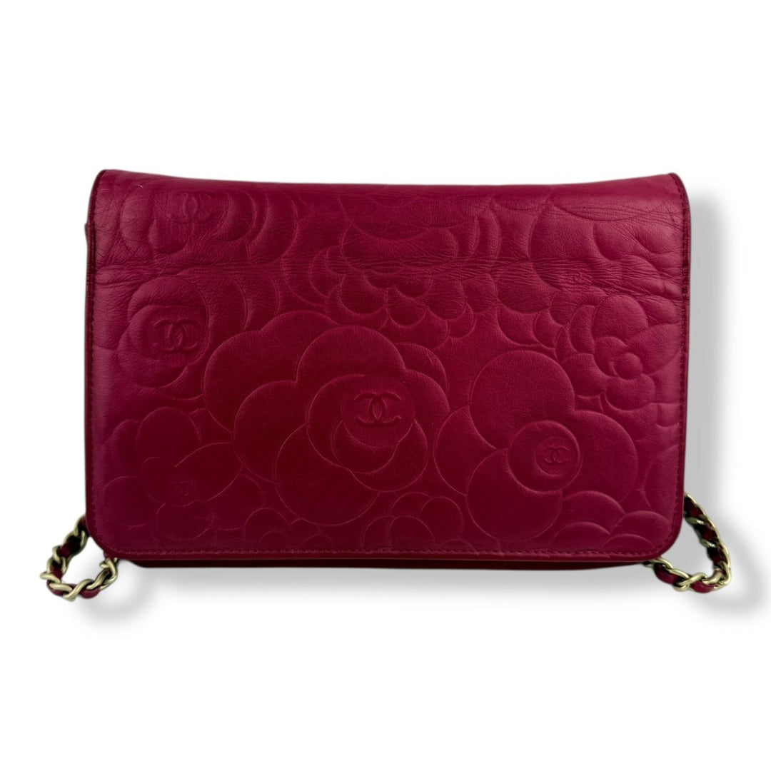 CHANEL Lambskin Quilted Camelia Wallet On Chain WOC Fuchsia Handbag - Lux Central