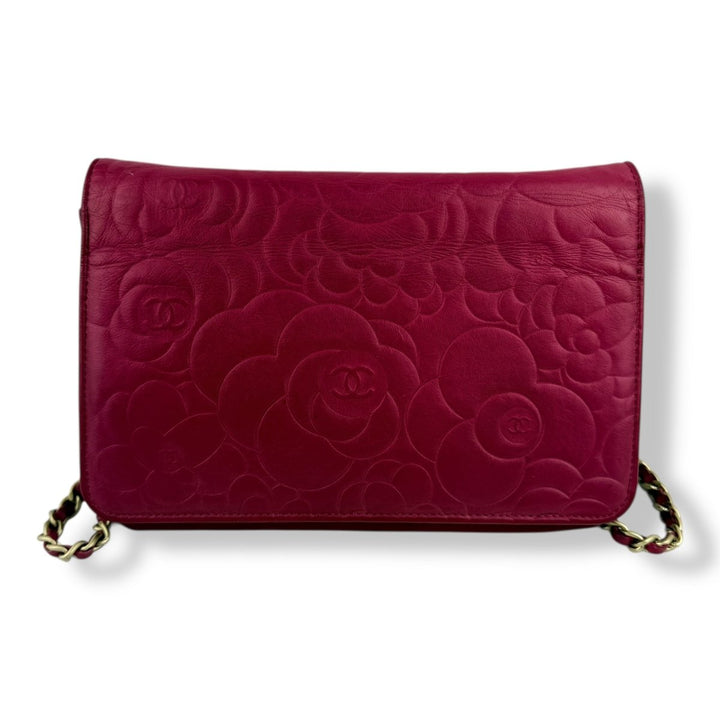 CHANEL Lambskin Quilted Camelia Wallet On Chain WOC Fuchsia Handbag - Lux Central