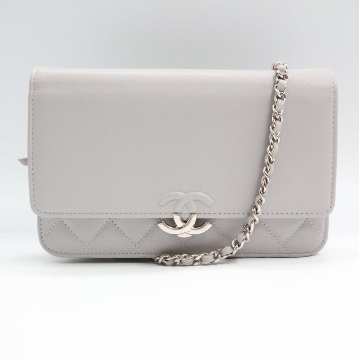CHANEL Lambskin Quilted Wallet On Chain WOC Grey Handbag - Lux Central