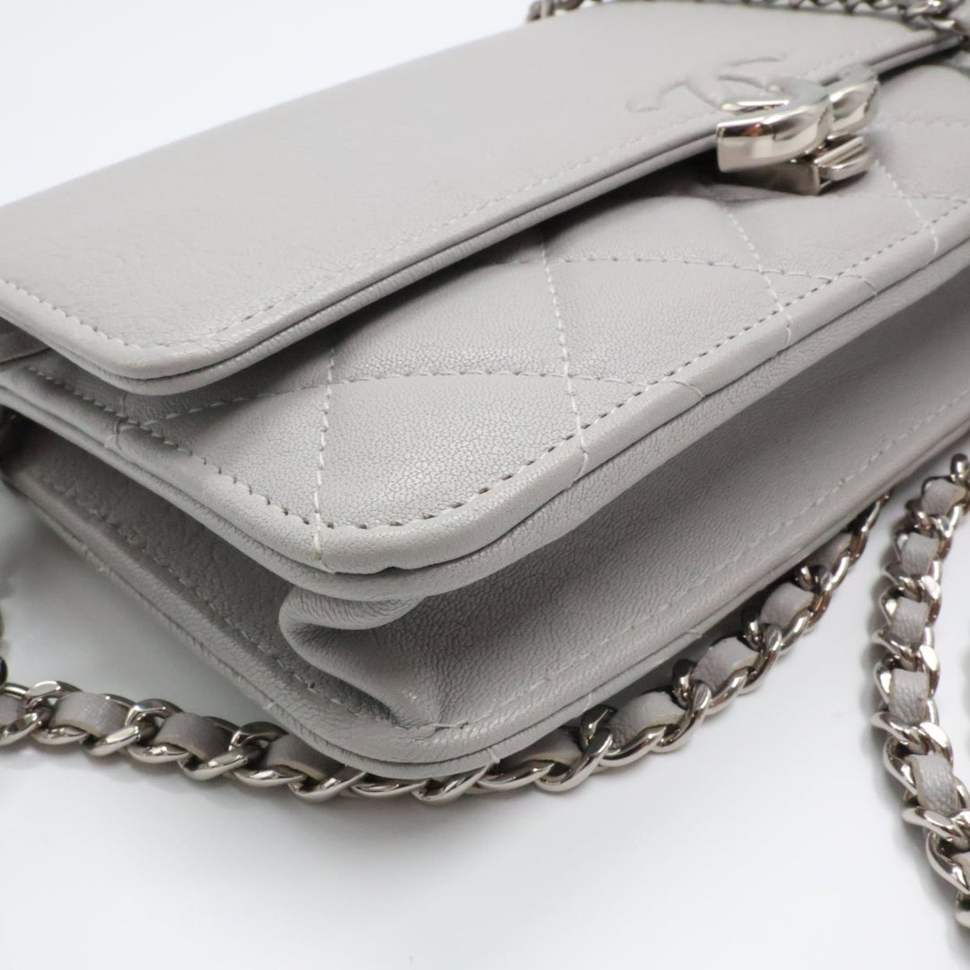 CHANEL Lambskin Quilted Wallet On Chain WOC Grey Handbag - Lux Central