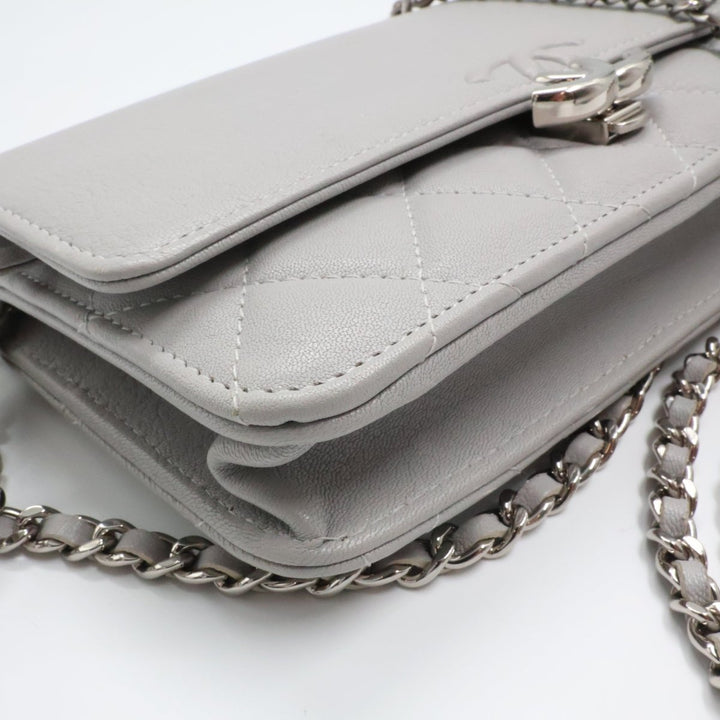 CHANEL Lambskin Quilted Wallet On Chain WOC Grey Handbag - Lux Central