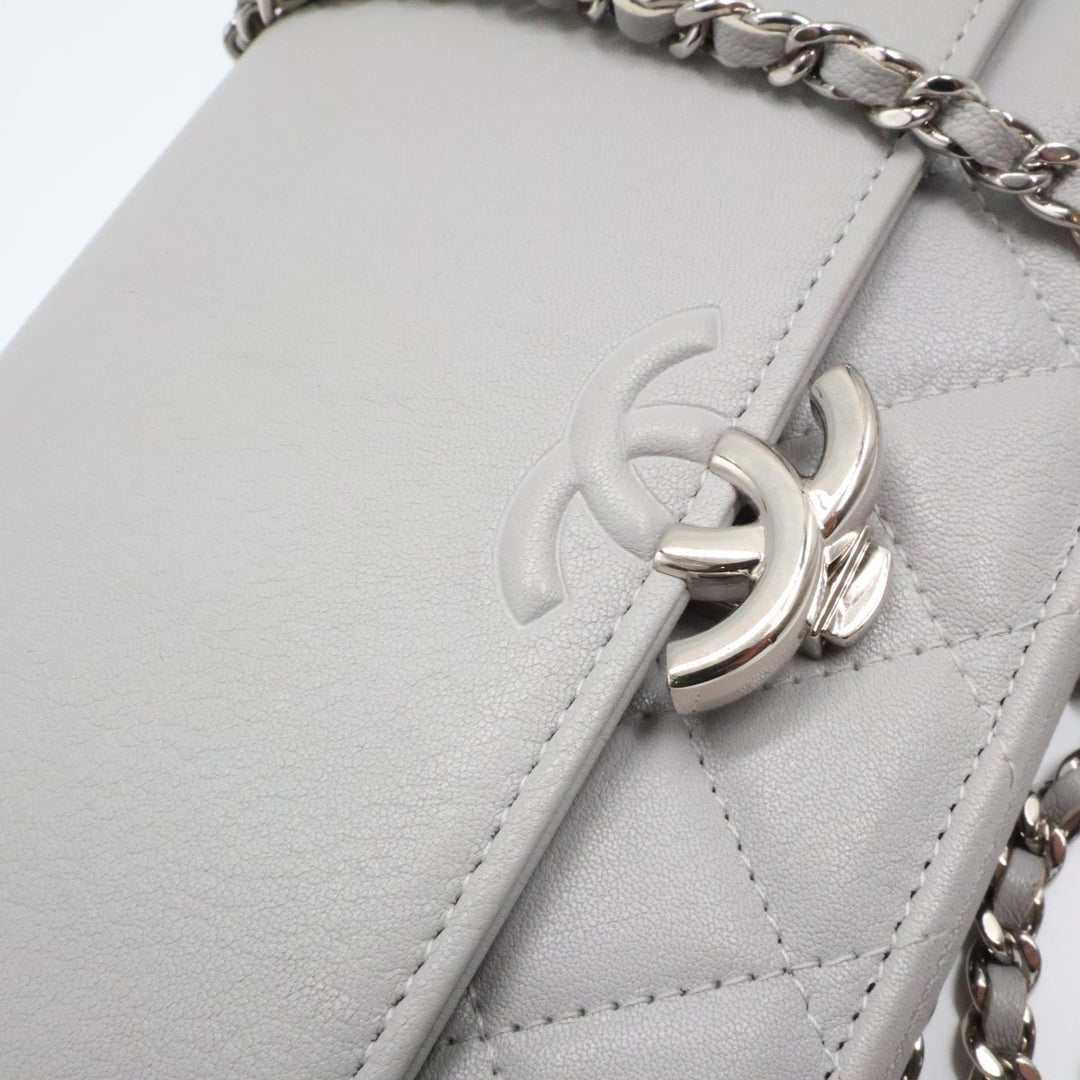 CHANEL Lambskin Quilted Wallet On Chain WOC Grey Handbag - Lux Central