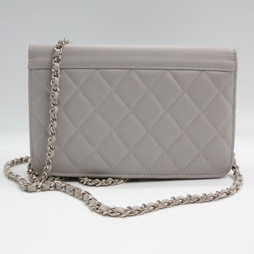 CHANEL Lambskin Quilted Wallet On Chain WOC Grey Handbag - Lux Central